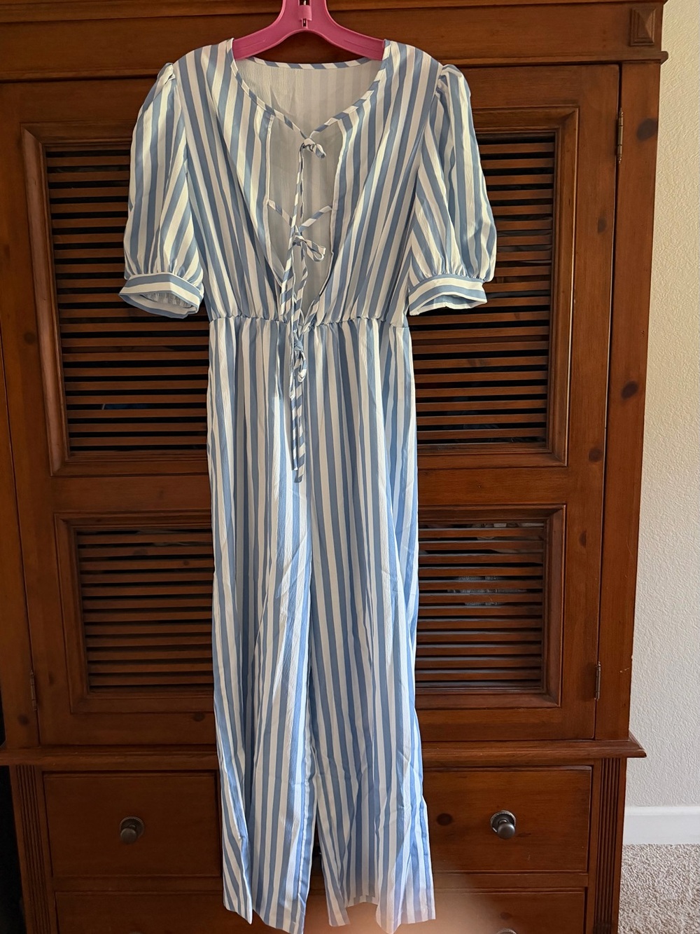 Blue & White Striped Wide Leg Romper Jumpsuit Medium